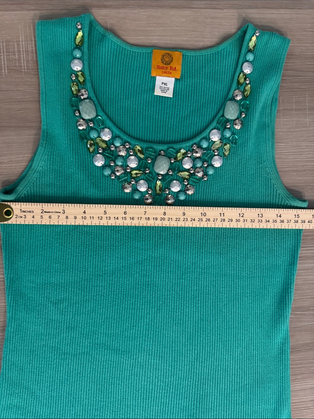 Ruby Rd. Teal Embellished Ribbed Tank Top - Picture 4 of 7